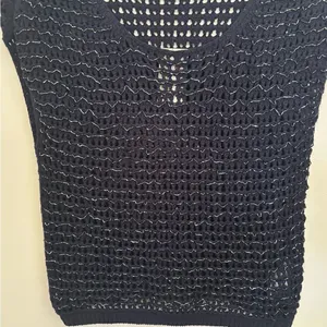 NWT Kiind Of Charlotte Metallic Crochet Knit Tank Top Navy Cotton Small thumbnail 10