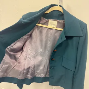 Vintage Myrene de Premonville Paris Vintage Teal Blue Structured Blazer Jacket thumbnail 4