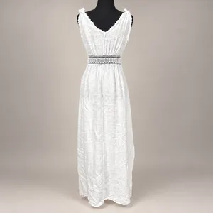 Terzo Millennio 100% Linen Maxi Dress Womens S Made in Italy Crochet Boho White thumbnail 3