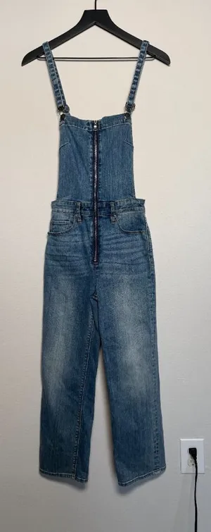 Women Denim Zip Front Overall Jumpsuit thumbnail 1