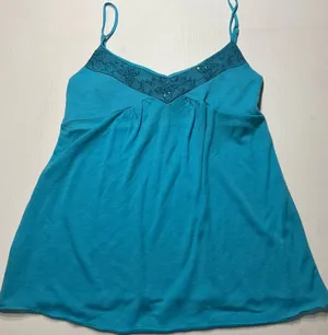 Aqua Blue Babydoll Camisole Eyeshadow Women/Jr Sz M Sequin Trim Shelf Bra Y2K thumbnail 1