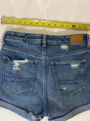 American Eagle Outfitters Distressed Blue Denim Roll-Cuff Shorts thumbnail 2