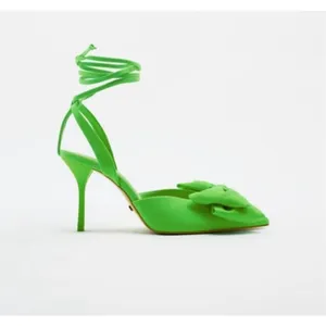 Zara Green Slingback High Heel Shoes With Bow‎ Sz 37 / 6.5 thumbnail 2