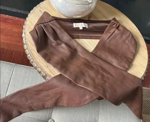 Meshski Brown Faux Leather Tie Front Strapless Bandeau Top Size Medium thumbnail 1