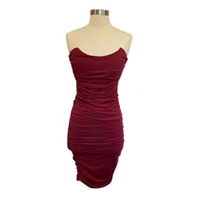 Oh Polly Forever Yours Ruched Bodycon Bandeau Midi Dress in Dark Red Style 2268 thumbnail 3