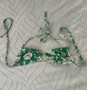 Green Floral Halter Bikini Top Size XS thumbnail 4