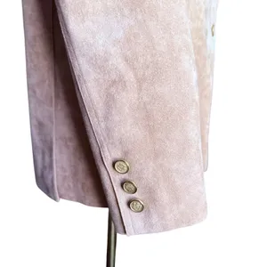 Abe‎ Schrader Vintage Tan Faux Suede Blazer Gold Crest Buttons ILGWU Size 10 thumbnail 6