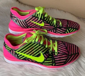 Nike Free Tr Fit 5 Pink Pow/Volt Black Athletic Shoes Size 7 thumbnail 1