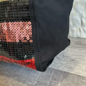 Victorias Secret Metallic Sequin Striped Large Black Tote Gold Red Silver Bag thumbnail 6