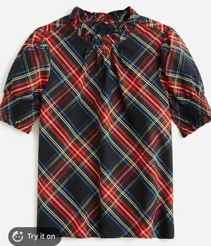 J.crew plaid ruffle neck puff sleeve top M Red Size M thumbnail 1