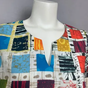 Handmade Tunic Top Bold Print Women Pockets Colorful Busy Pattern Funky Casual‎ thumbnail 14
