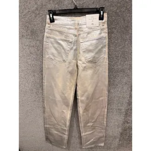 Zara Women Jeans Size 2 Silver The Boy Boy Fit Metallic Straight Leg Denim thumbnail 5