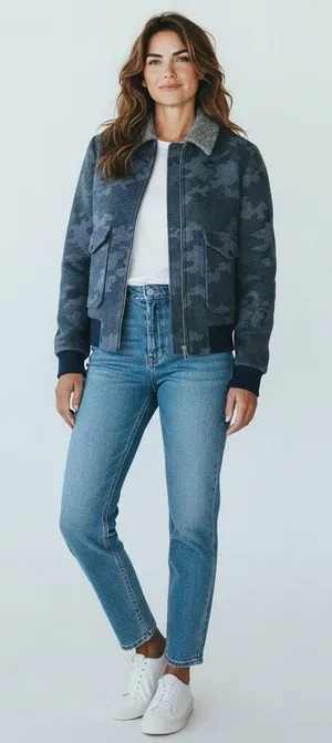 Paisley & Gray‎ Camo Bomber Jacket Blue Grey Faux Shearling Collar Slim Fit XL thumbnail 1