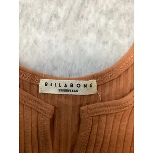 Billabong Essentials Ribbed Tank Top Orange Split Neck Lettuce Hem XS thumbnail 3