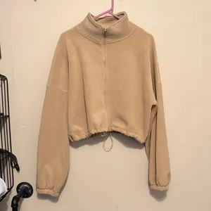 Tan Women's Soft Jacket Fleece Warm Zip Up size medium Minimalist Boho Trendy thumbnail 2