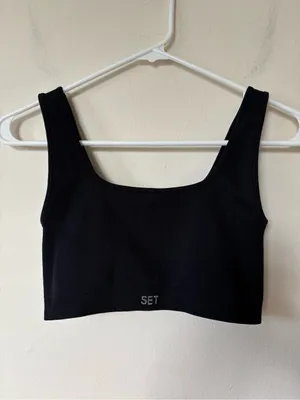 SET ACTIVE SculptFlex Box Cut Ribbed Sports Bra in Onyx Black Sz Medium thumbnail 2