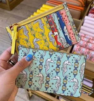 Tory Burch Multi-Color Seahorse Perry Printed Top Zip Card Case Wallet thumbnail 1