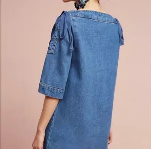 Anthropologie Maeve lace up shoulders denim dress thumbnail 3