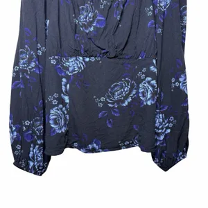 Old Navy Floral Babydoll Blouse XL Square Neck Blue Long Sleeve Cottagecore thumbnail 7