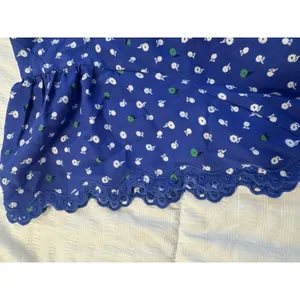 Ann Taylor Blue Floral Top Ruffled Short Sleeve Women's Small Office Spring thumbnail 3
