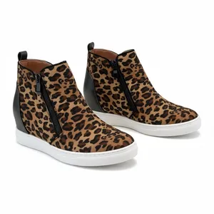 Le Sheelah Leopard Print Wedge Sneakers‎ Hidden Zipper Ankle Boots Size 6 thumbnail 6