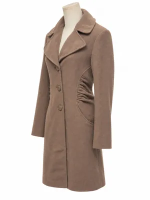 Tahari Wool Blend Tailored Coat Size 8 Mink Taupe Ruched Pocket thumbnail 2