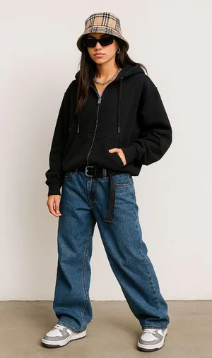 Y2K Baggy Jeans, Wide Leg, Mid Rise, Carpenter/Skater style, Petite/Ankle Crop thumbnail 12