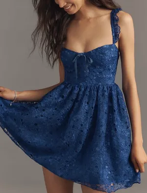 Anthropologie Ruffle-Strap Corset Lace Mini Dress, Size S thumbnail 1