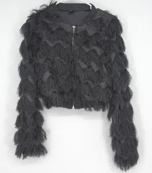 Windsor Cropped Faux Fur‎ Jacket Gray Zip Front Size S/M Unique Artsy thumbnail 1