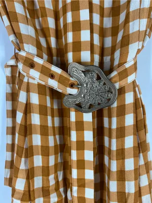 Uterqüe Mustard Gingham Maxi‎ Dress Orange thumbnail 6