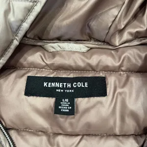 Kenneth‎ Cole New York Womens Taupe Quilted Hooded Puffer Jacket Parka Large L thumbnail 3