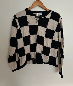 Christopher & Banks Vintage beige and black checkered cardigan thumbnail 1
