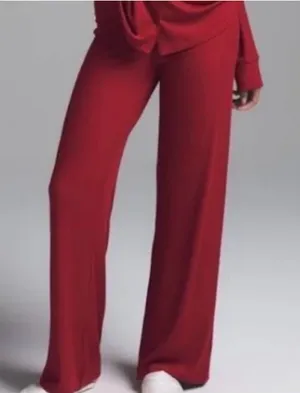 Skims Red Ribbed Wide Leg Pajama Pants - Size Medium thumbnail 1