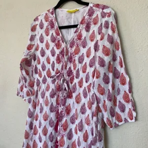 Roller Rabbit Cotton‎ midi Dress in Floral Block Print tassels red white size S thumbnail 3