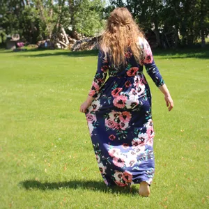 maxi long sleeve floral dress, jersey, blue, flowers thumbnail 2