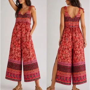 Free people Cabbage Rose Jumpsuit Size XS Boho Oversized Woemn's Pink Orange thumbnail 2
