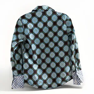 Tizzie Womens Blue contrast medallion geometric fitted stretch button up shirt S thumbnail 3