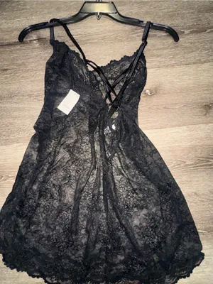 Auden Black Sheer Floral Lace Chemise with Scalloped Edge thumbnail 5