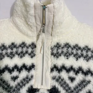 Abercrombie & Fitch Sherpa Fleece Quarter Zip Fair‎ Isle Pullover Cream Small thumbnail 4
