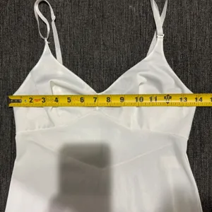 Vintage White Full Slip Lace‎ Trim Adjustable Spaghetti Straps V-Neck Mid-Length thumbnail 11