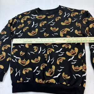 Disney Stitch Black Pumpkin Jack o lantern Bat Sweatshirt Halloween M(7-9) thumbnail 11