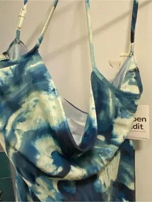 Open Edit XS 34” Womens Tank Maxi Slip Dress Blue White Abstract Floral New NWT thumbnail 6