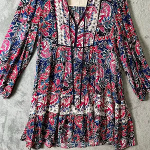 Anthropologie Spliced Tunic Dress Red & Blue Paisley Long Sleeve‎ Medium Petite thumbnail 6
