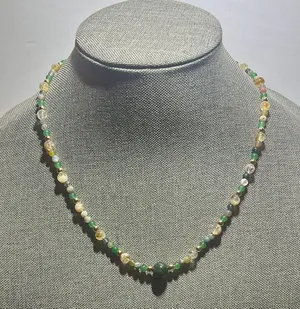 Handmade Moss Agate + Citrine + Green Aventurine Beaded Necklace * ✨ thumbnail 1
