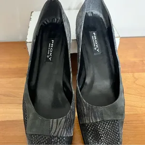 Proxy‎ Suede Leather Heels Women 8 Square Toe Patchwork Zebra Snake Black thumbnail 4