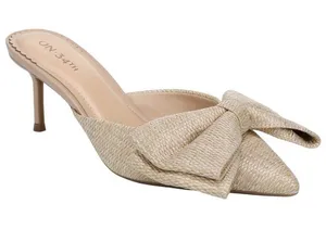 NWT On 34th Alaynaa Pointed-Toe Bow Mule Pumps 10022665500 Natural Brown 10M thumbnail 1