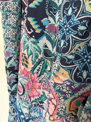 Soft Surroundings Navy Floral Patchwork Maxi Skirt with Pink and Teal thumbnail 2