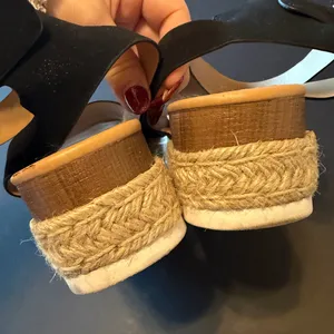 SODA black platform sandals, ankle strap, open front and back, jute accent, 7.5 thumbnail 8