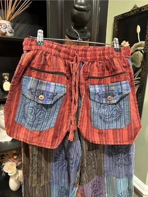 Hippie Patchwork Cotton Pants – Size Small Red thumbnail 2