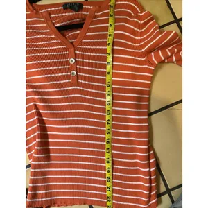 Ralph Lauren Striped Henley Sz M Orange Preppy Retro Cotton Summer 3/4 Sleeve thumbnail 8